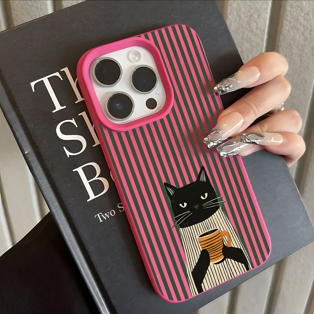 Funny Coffee Cat Pattern Lyche - Phone Cases Quirky 评论和价格