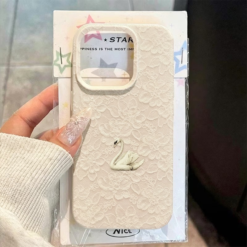 Lace Swan Pattern Lychee Textu - Phone Cases Iphone 17 Pro Max 评论和价格
