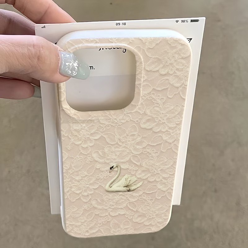 Lace Swan Pattern Lychee Textu - Phone Cases Iphone 17 Pro Max 评论和价格