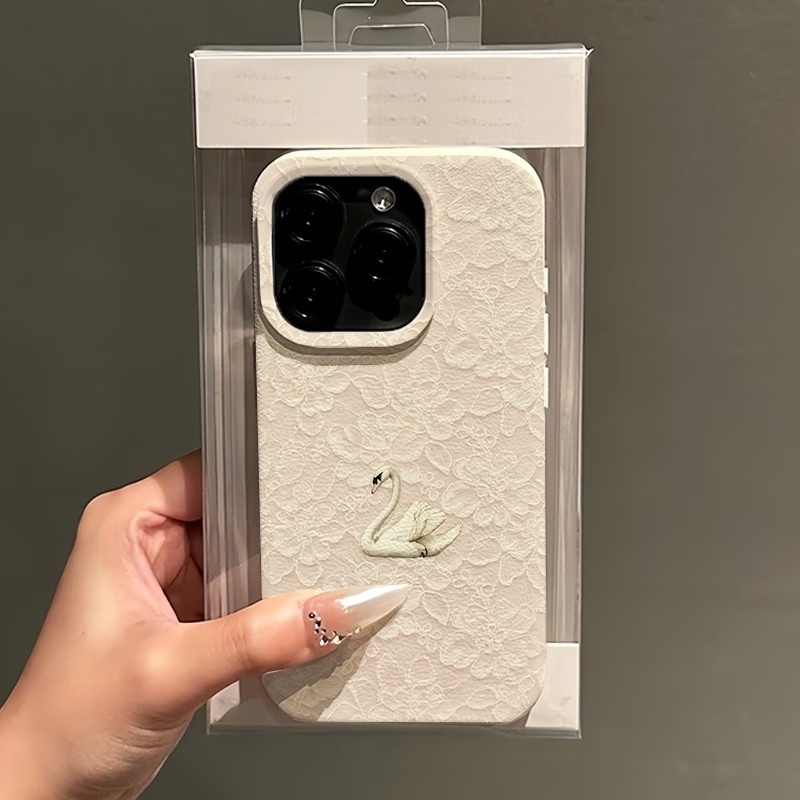 Lace Swan Pattern Lychee Textu - Phone Cases Iphone 17 Pro Max 评论和价格
