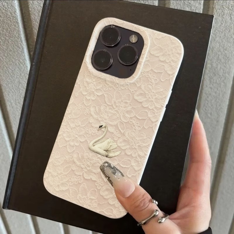 Lace Swan Pattern Lychee Textu - Phone Cases Iphone 17 Pro Max 评论和价格