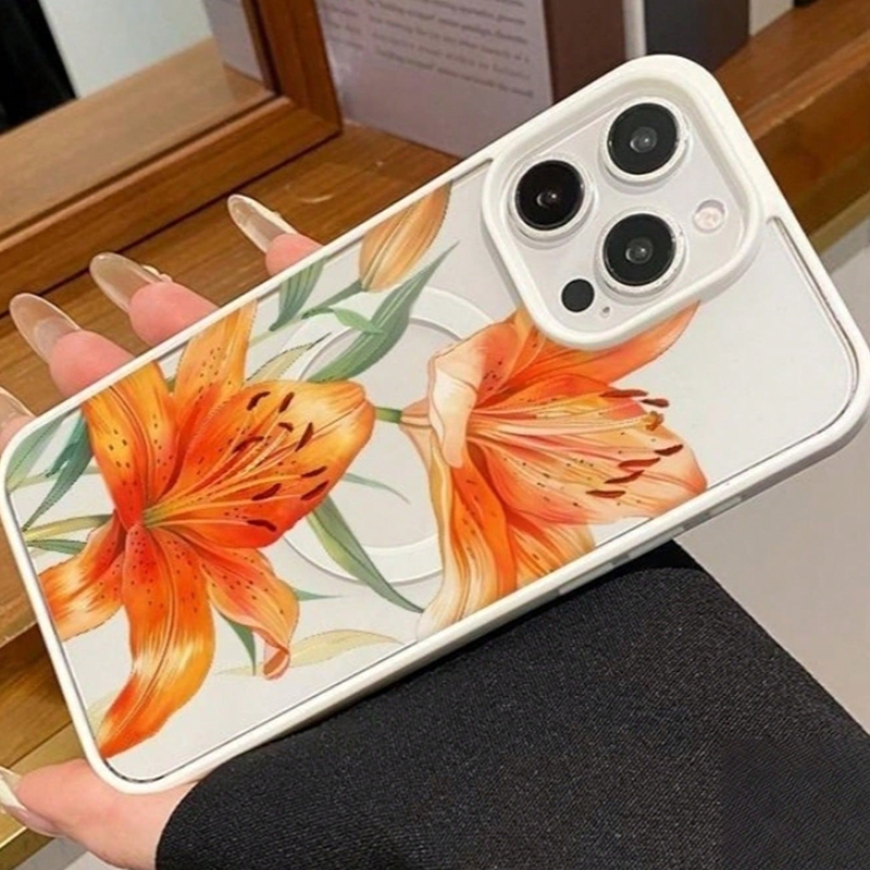 Orange Lily-Patterned Magnetic - Phone Cases Orange 评论和价格