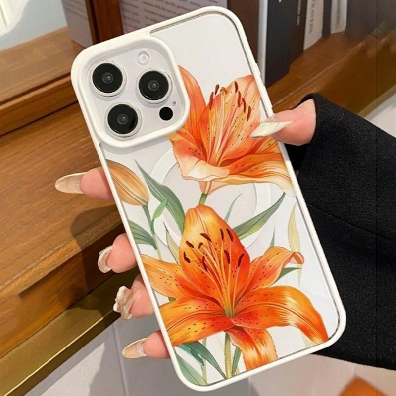 Orange Lily-Patterned Magnetic - Phone Cases Orange 评论和价格